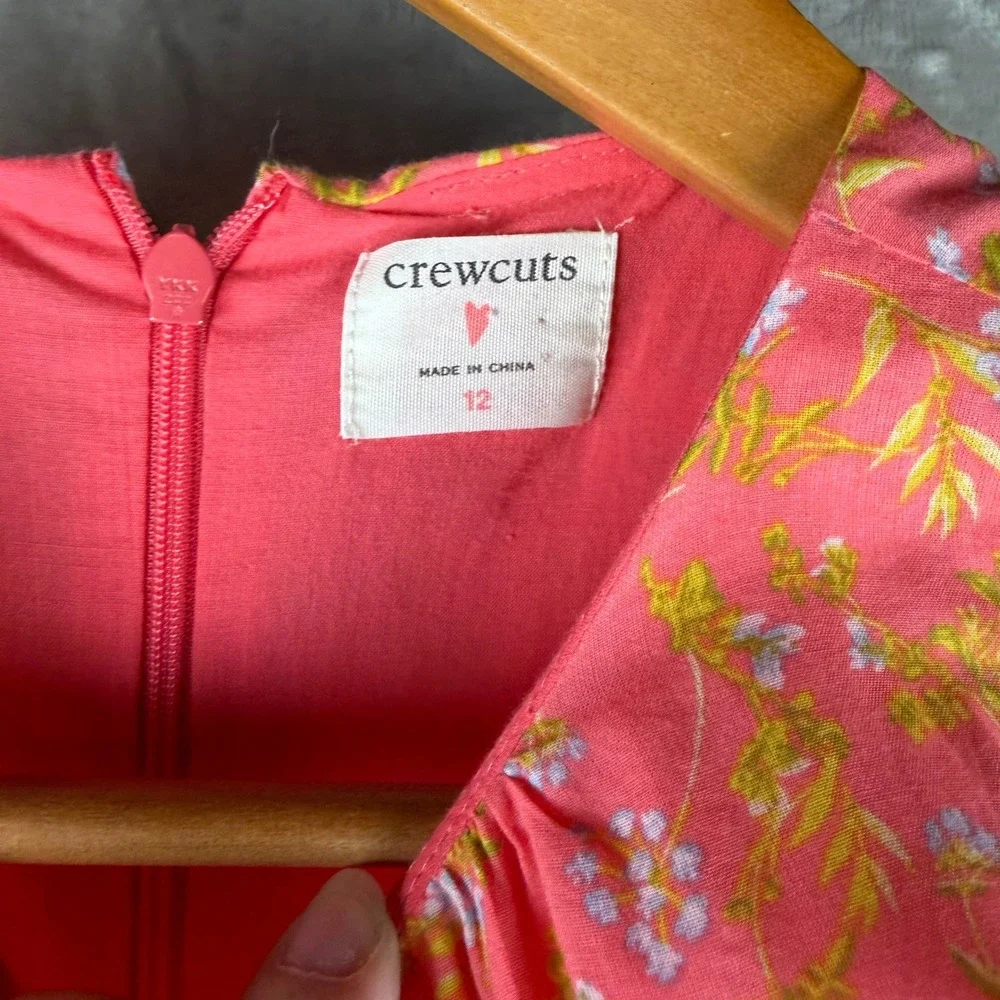Crewcuts Girls Pink Floral Ruffle Fit & Flare Cotton Dress Size 12‎ Sleeveless